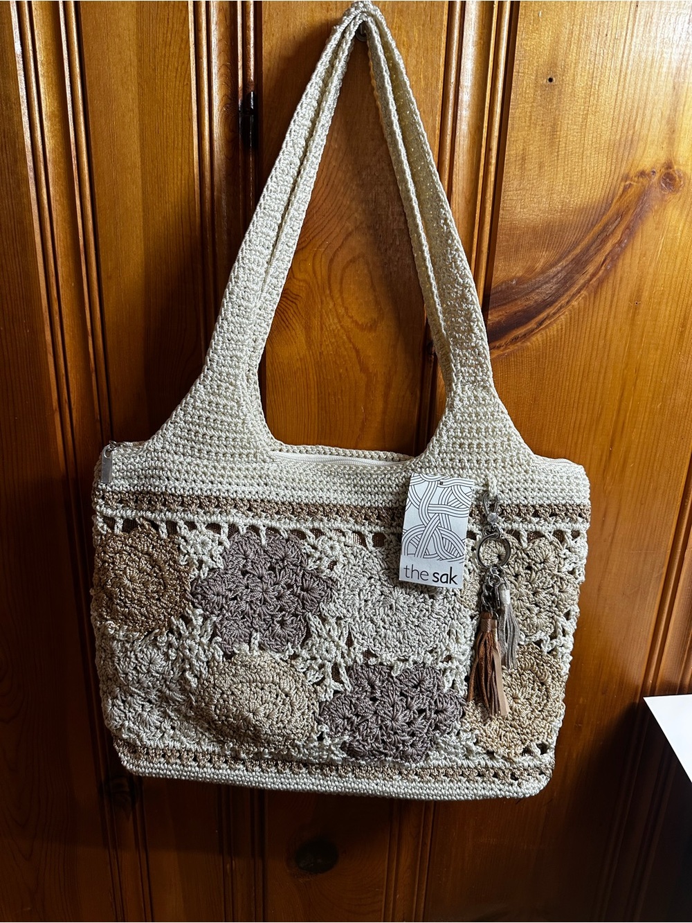 The Sak Crochet Shoulder Bag in Beige, Taupe and Cream